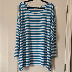 Belle by Kim Gravel Striped Blue and White Women's Top Size 4X
